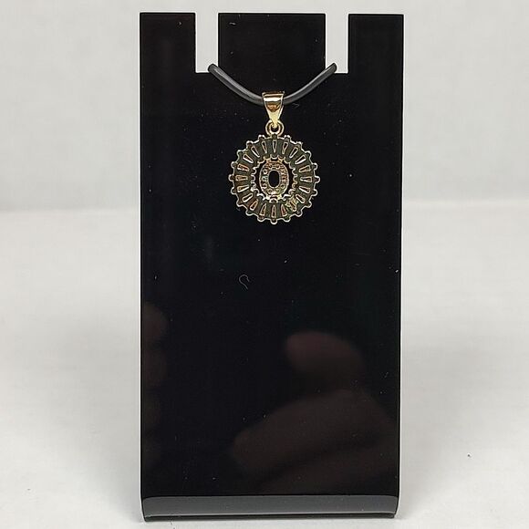 Gold Tone Metal Pendant Clear Baguette Round Glass Stones Monogrammed "O" New - Picture 10 of 16